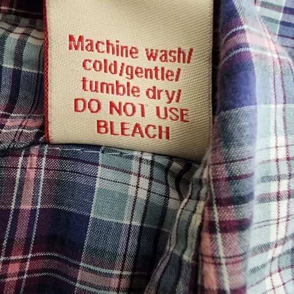 Real Work Wear Men Shirt Size XL Pearl Snap Green Blue Plaid Short Sleeve Pocket - Picture 9 of 9